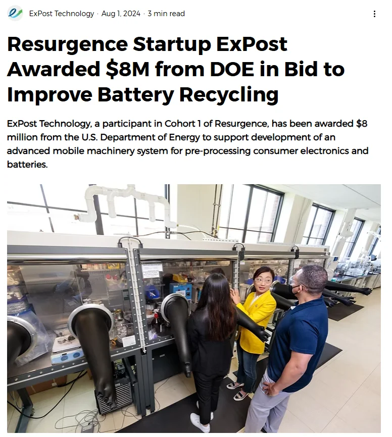 Expost Technologies battery-recycling project materials